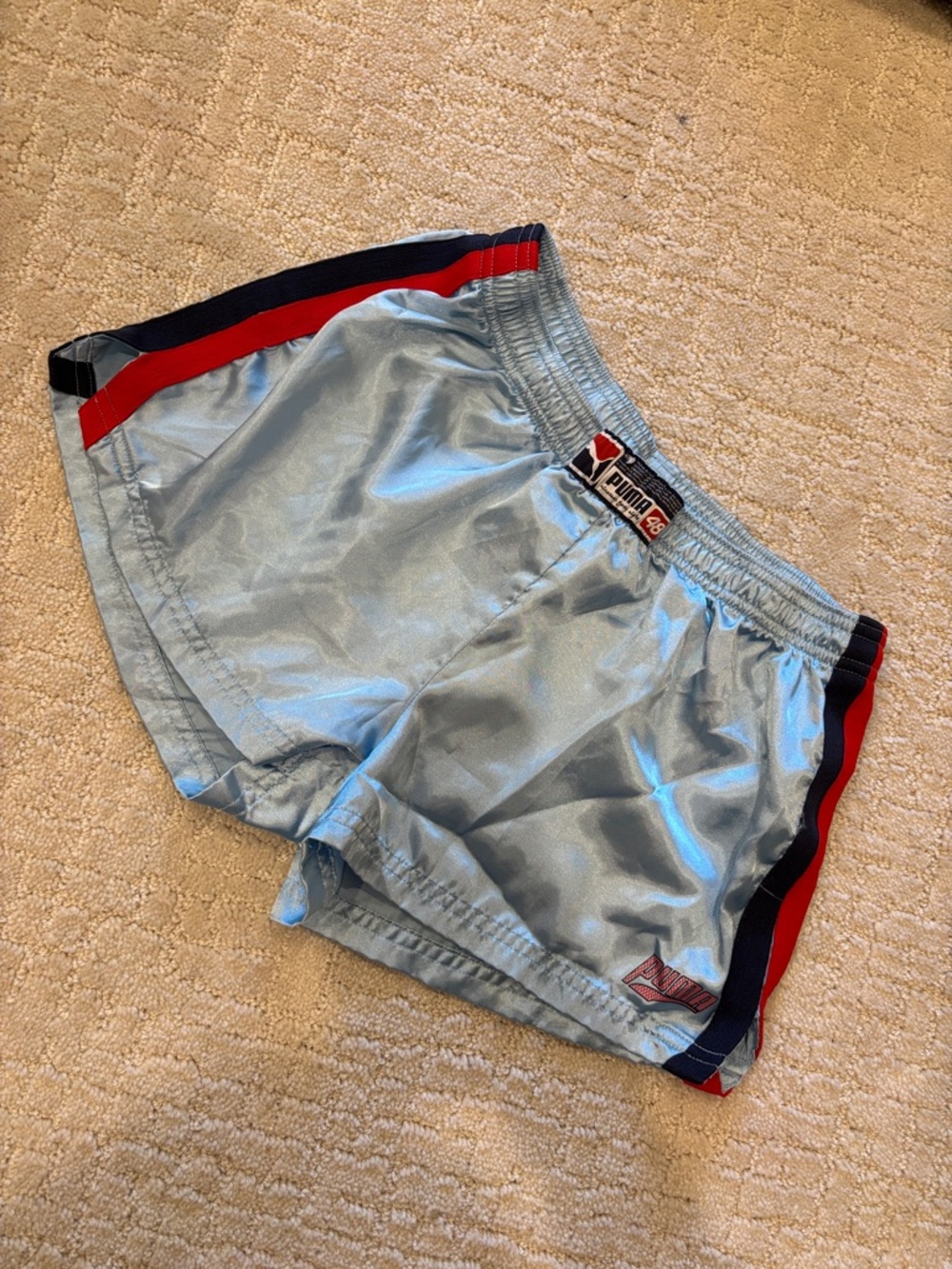 Puma Shorts Size Small baby blue red navy trim
